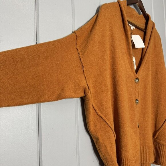 Easel Oversized Top it off Sweater Button Front Grampa Cardigan Ginger orange S - Picture 6 of 15
